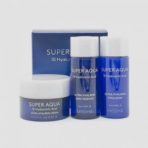 Набір супер зволожувальних засобів для обличчя Missha Super Aqua Hyaluronic Acid Ultra Hyalron Trial Kit - 3 засоби